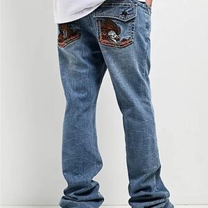 Ninth Hall Emboided Eagle Signal Fracture Stacked Flare Jeans Size-30